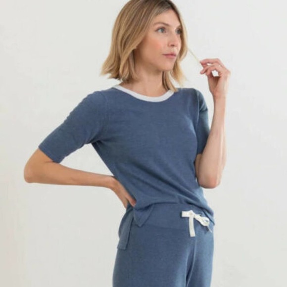 NWT MER SEA Anywear Light Short Sleeve Sweater Top Chambray Blue Gray XL H12932 - Picture 10 of 12